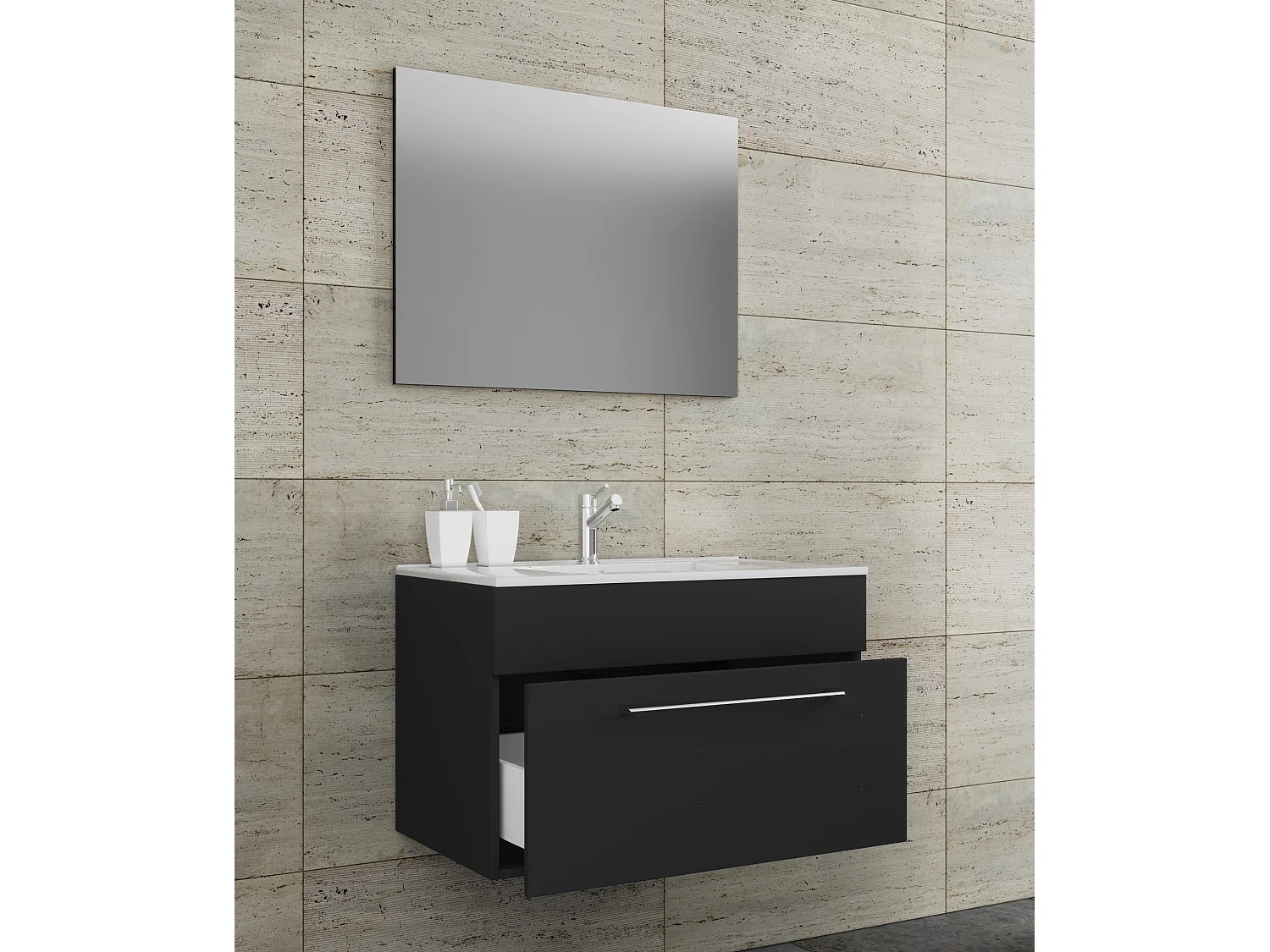 Bathroom furniture washbasin Badinos Black H. 111 x W. 80 x D. 46 cm