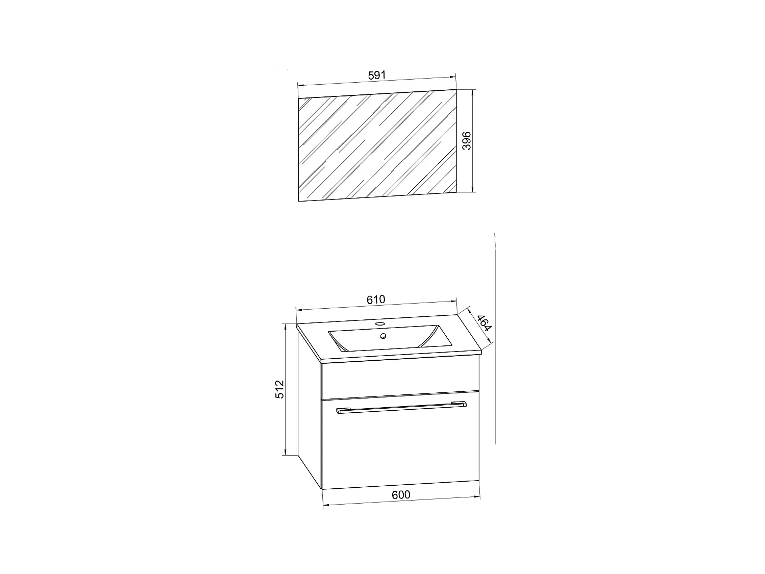 Bathroom furniture washbasin Badinos White H. 111 x W. 60 x D. 46 cm