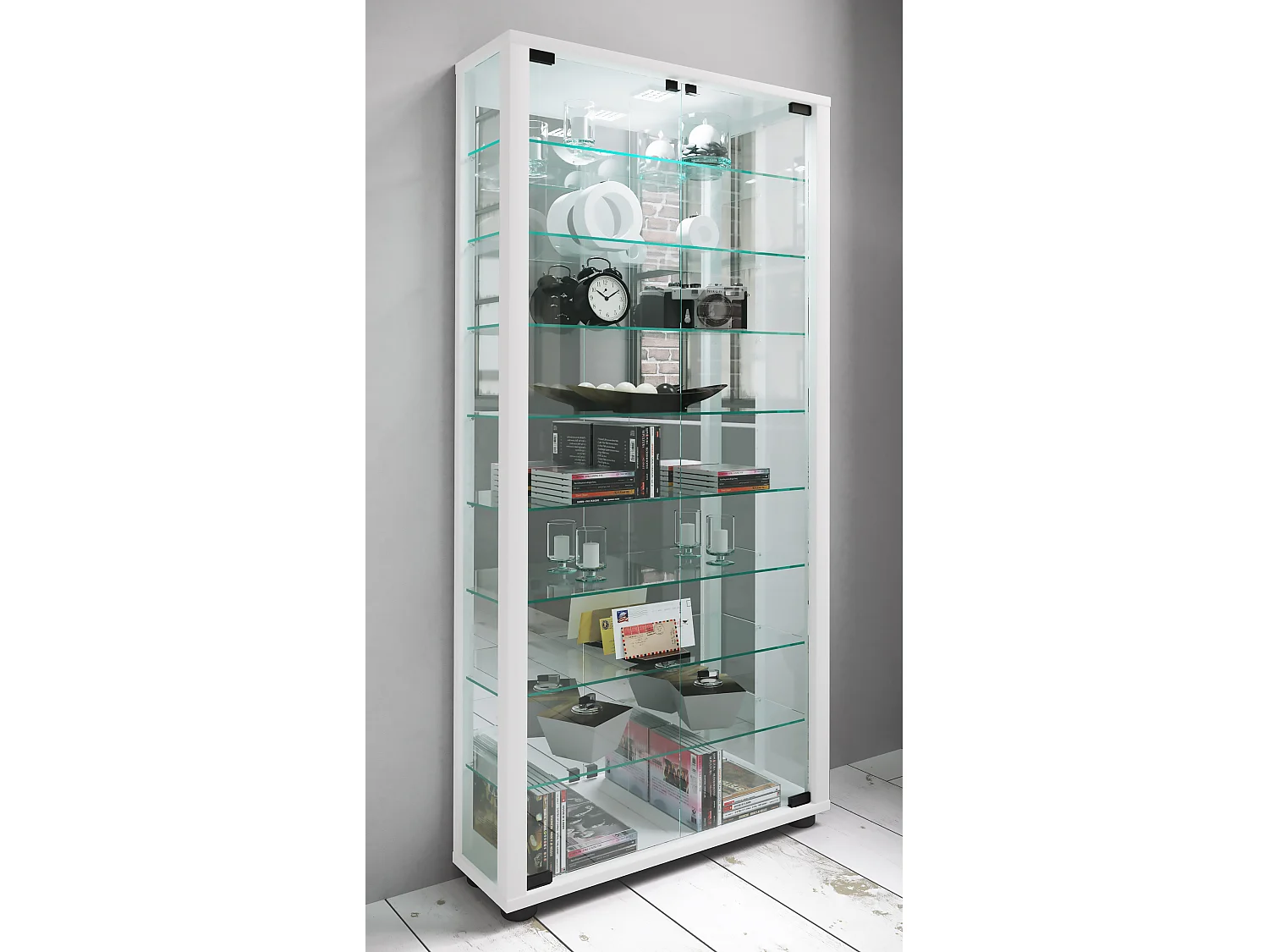 Glas Stand Vitrine Sammelvitrine Lumo Maxi Spiegel