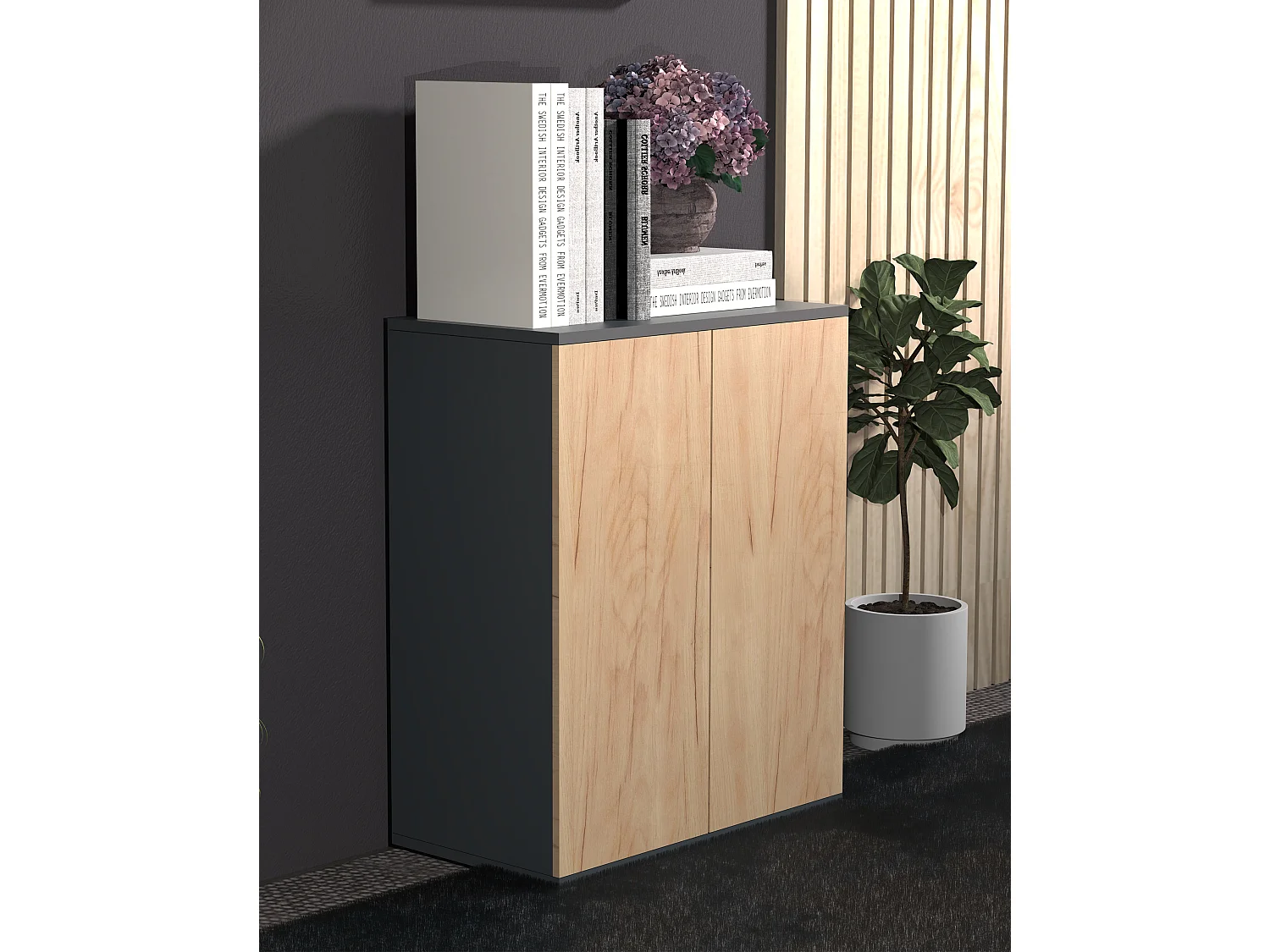 Chest of drawers & sideboards Dalosa Anthracite / honey oak H. 73 x W. 60 x D. 32 cm