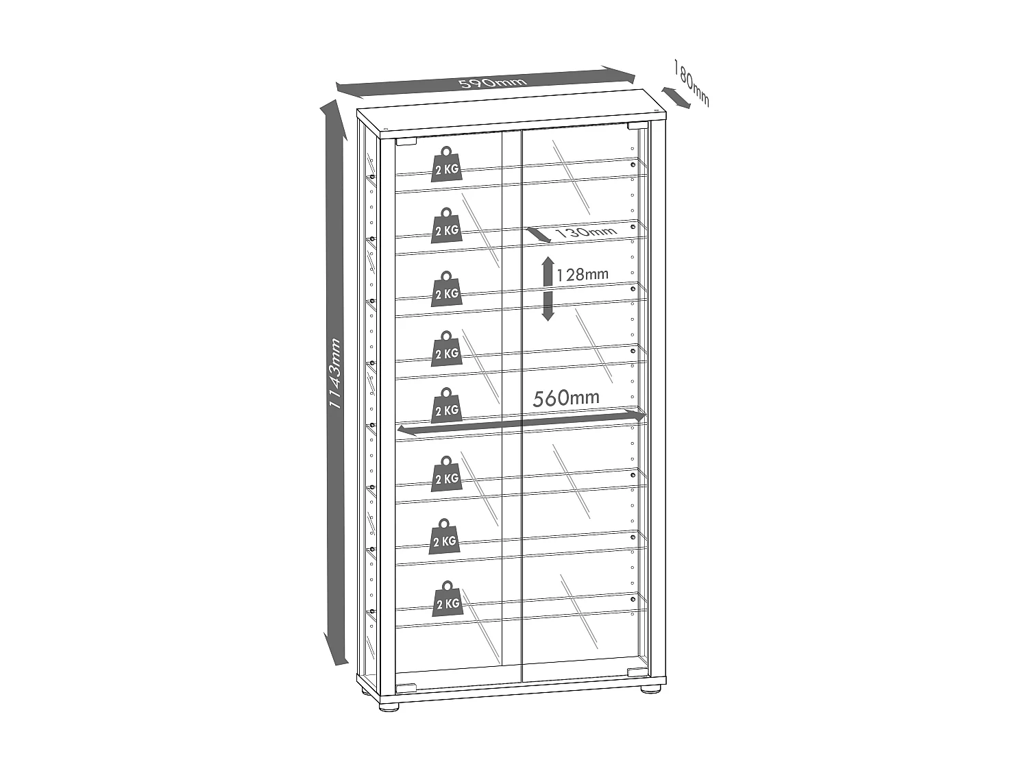Wall display cabinet Vitrosa Black H. 115 x W. 59 x D. 18 cm