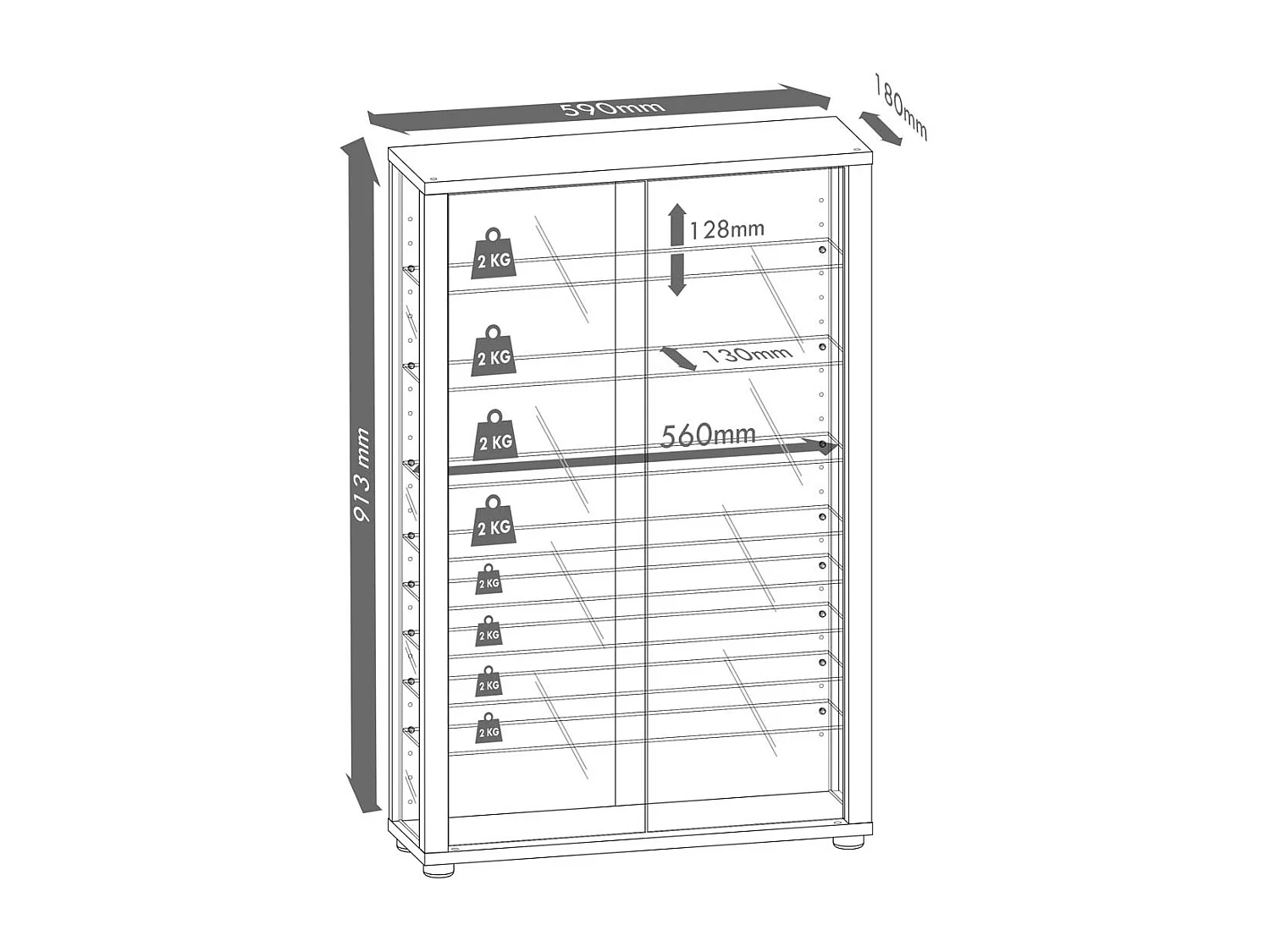 Wall display cabinet Vitrosa Nuts H. 91 x W. 59 x D. 18 cm