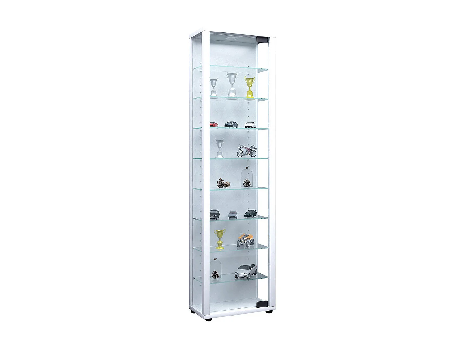 Edana Maxi Vitrine en verre, 1 porte vitrée, lumière LED, 8 Étagères en verre, blanc.