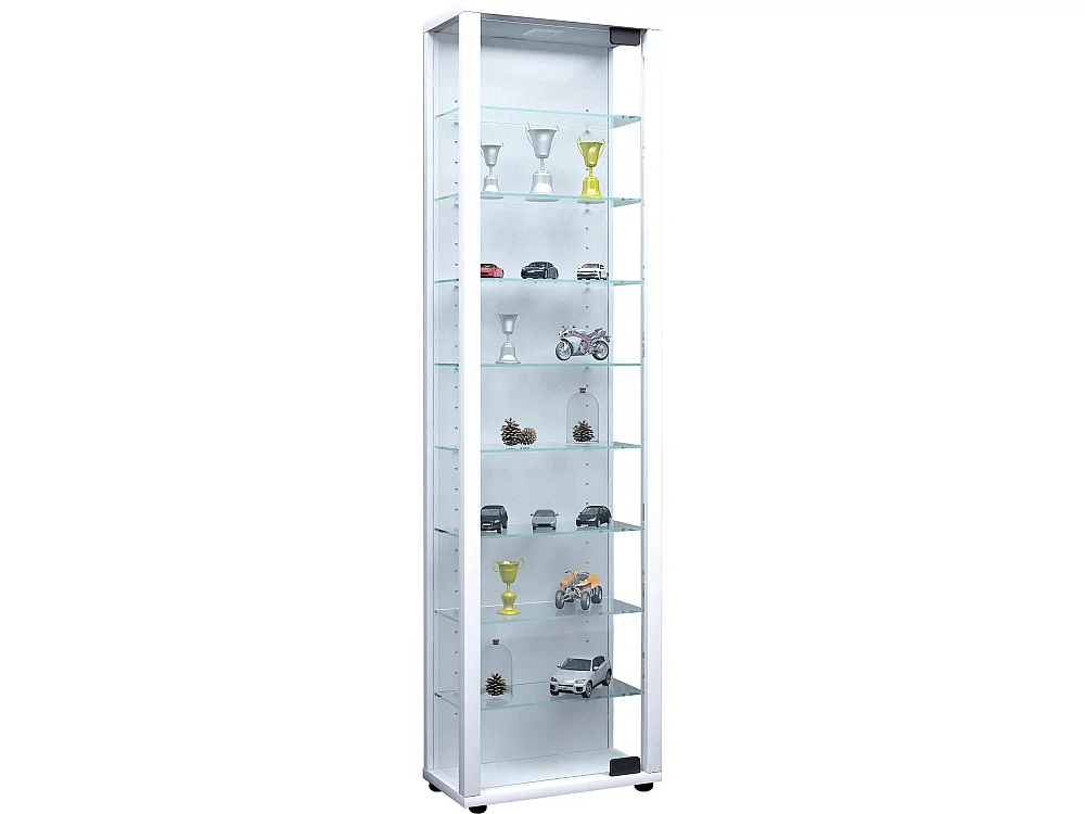 Edana Maxi Vitrine en verre, 1 porte vitrée, lumière LED, 8 Étagères en verre, blanc.