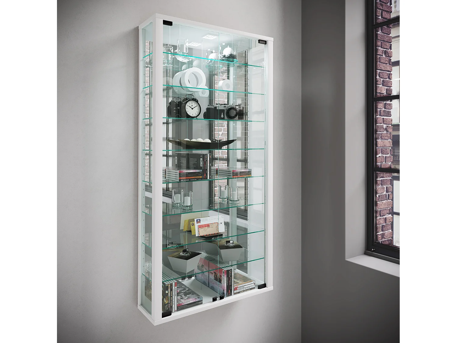 Wall display cabinet Vitrosa White H. 115 x W. 59 x D. 18 cm