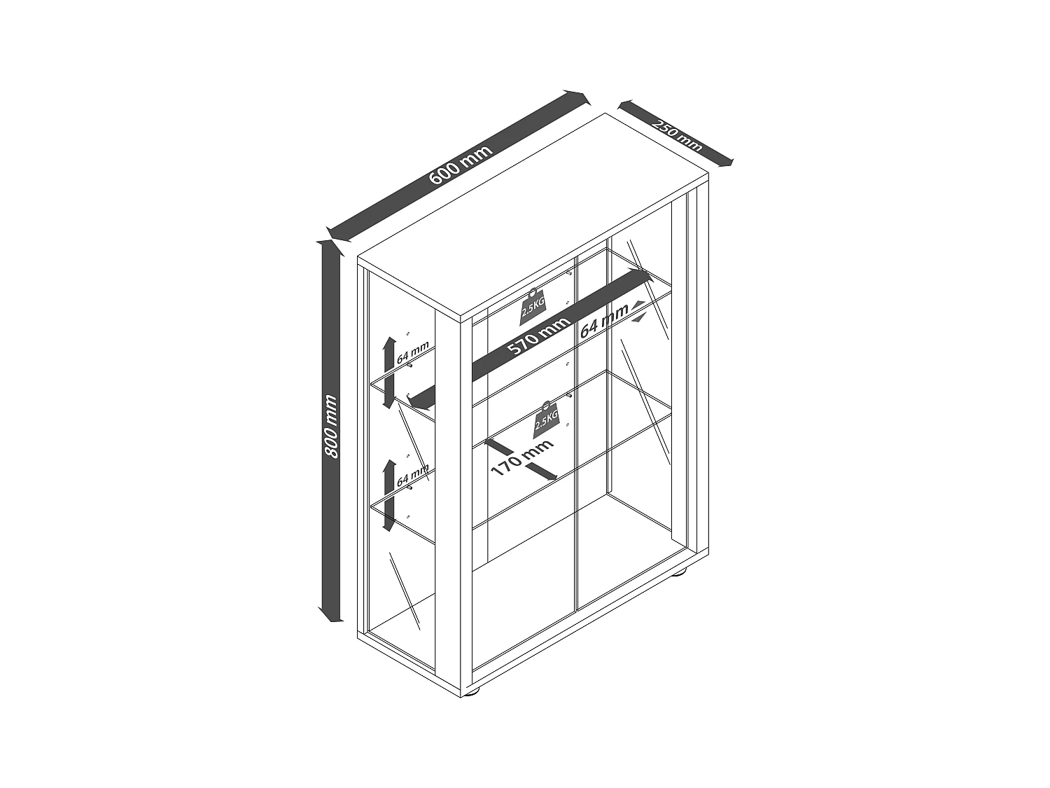 Standing cabinet Sintalo Silver H. 80 x W. 60 x D. 25 cm