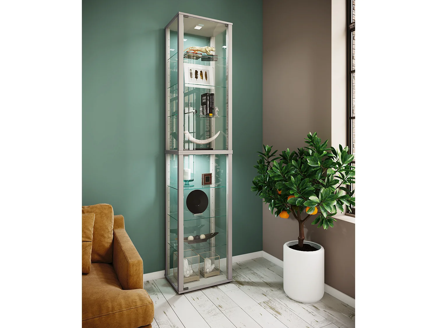Standing cabinet Kavisa Silver H. 227 x W. 50 x D. 38 cm