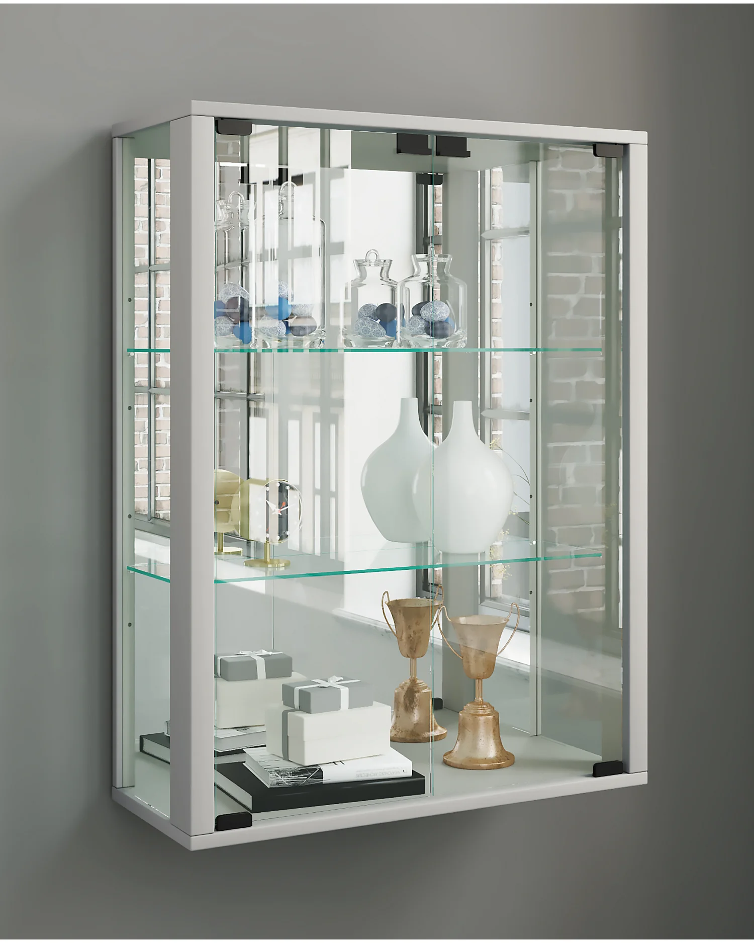 Wandvitrine Hängevitrine Glasvitrine Udina Spiegel