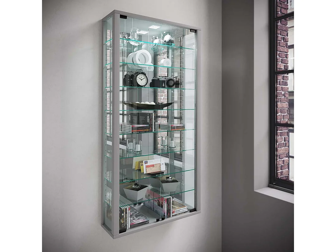 Wall display cabinet Vitrosa Silver H. 115 x W. 59 x D. 18 cm