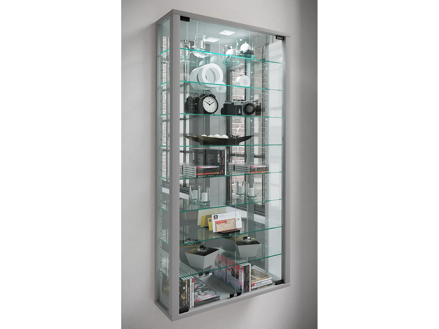 Wall display cabinet Vitrosa Silver H. 115 x W. 59 x D. 18 cm