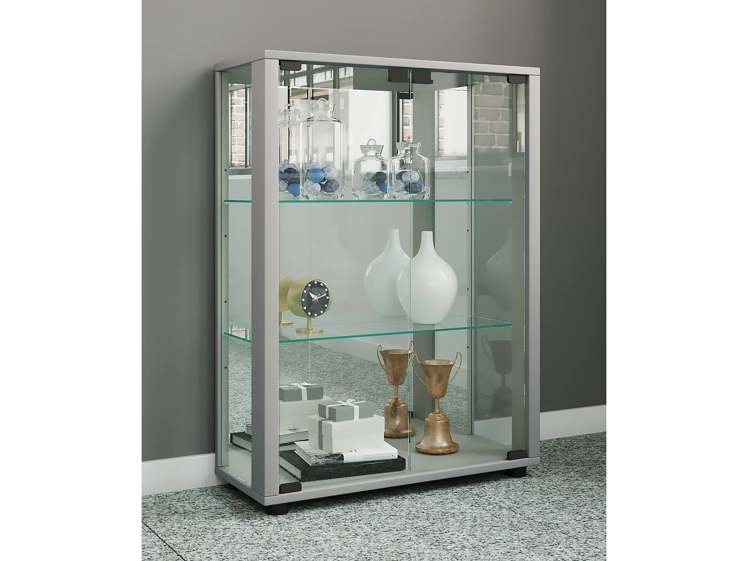 Glas Stand Vitrine Sammelvitrine Sintalo Spiegel