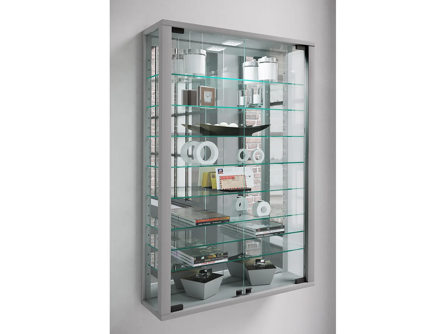 Wall display cabinet Vitrosa Silver H. 91 x W. 59 x D. 18 cm