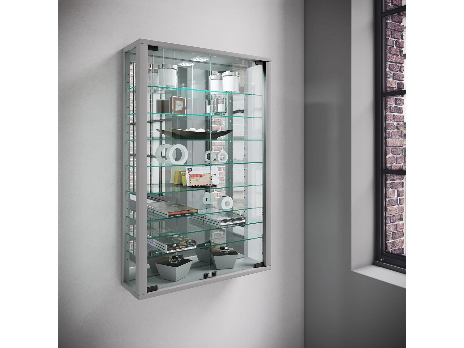 Wall display cabinet Vitrosa Silver H. 91 x W. 59 x D. 18 cm