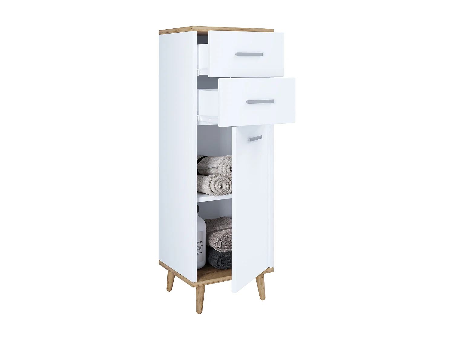 Caja de madera de cajones Lindas Blanco / Roble de miel