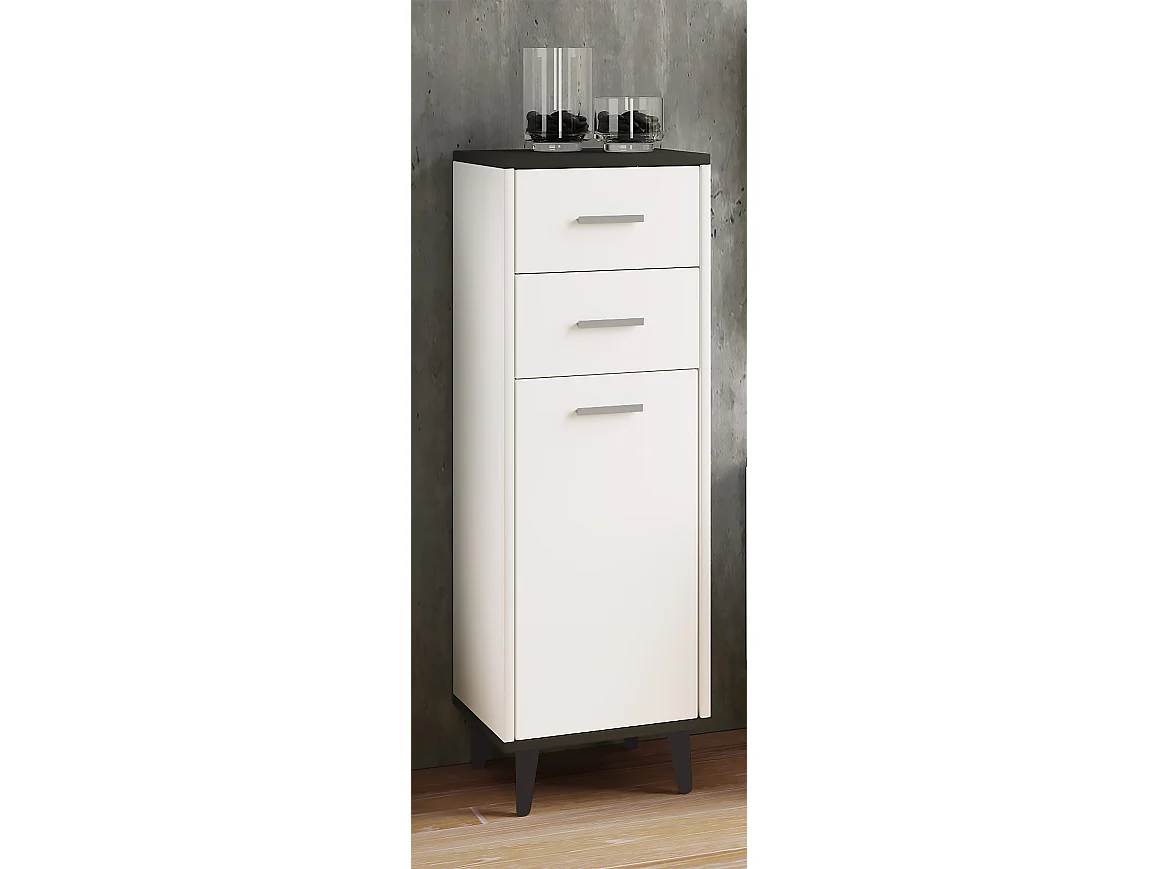 Cómoda de madeira VCM | aparador estreito com uma porta giratória e duas gavetas| dimensões aprox. h. 97 x l. 32 x p. 28 cm - Lindas (branco / antracite)