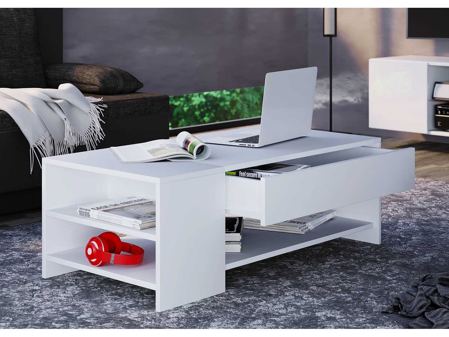 Side table & coffee table Tindus White / White H. 35 x W. 100 x D. 50 cm