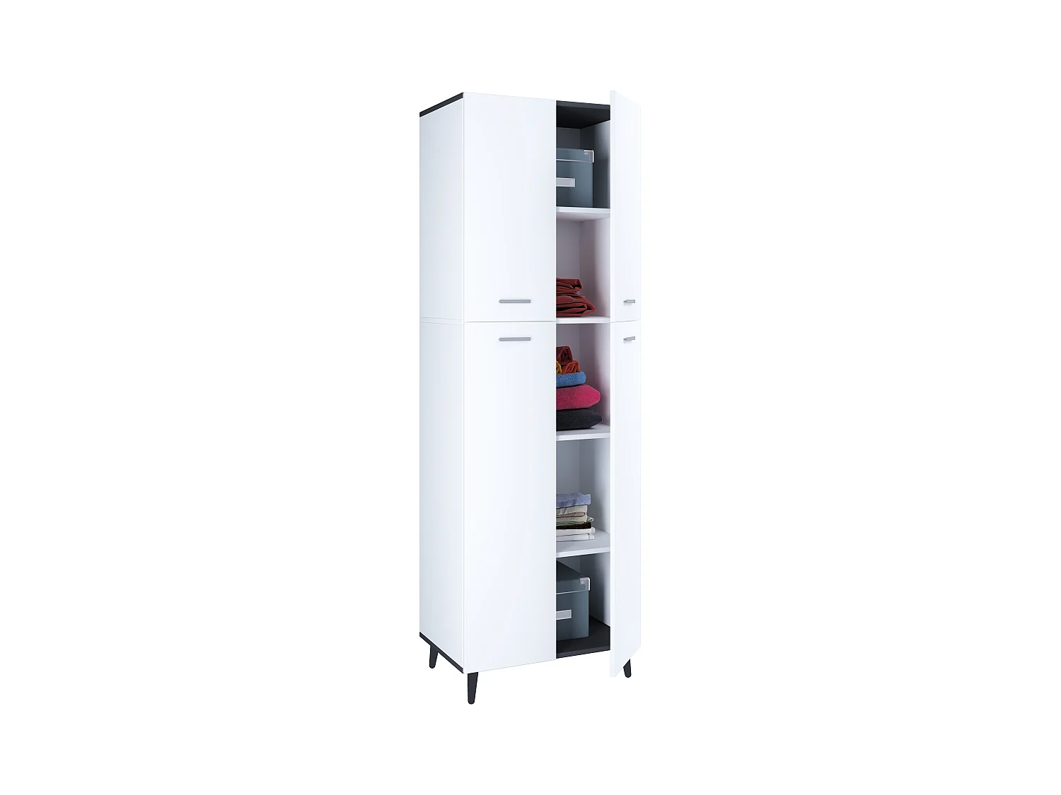 Multi-purpose cabinets Landos White / Anthracite H. 184 x W. 60 x D. 39 cm