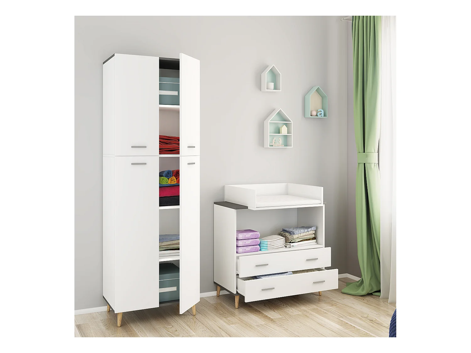 Multi-purpose cabinets Landos White / Anthracite H. 184 x W. 60 x D. 39 cm