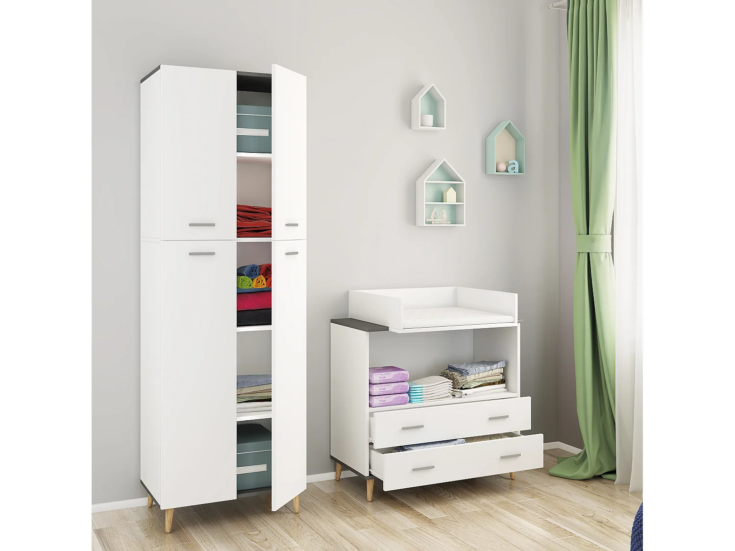 Multi-purpose cabinets Landos White / Anthracite H. 184 x W. 60 x D. 39 cm