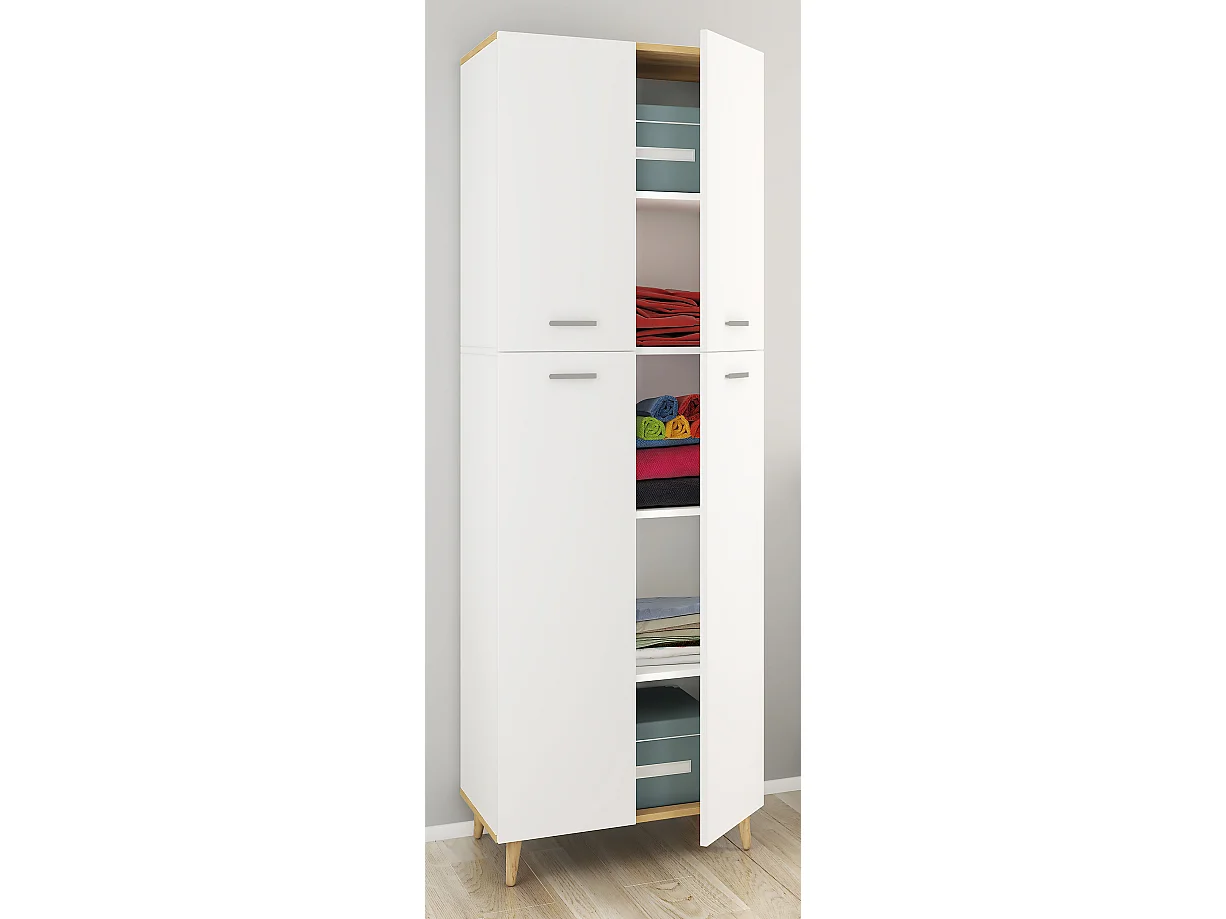 Multi-purpose cabinets Landos White / Honey oak H. 184 x W. 60 x D. 39 cm