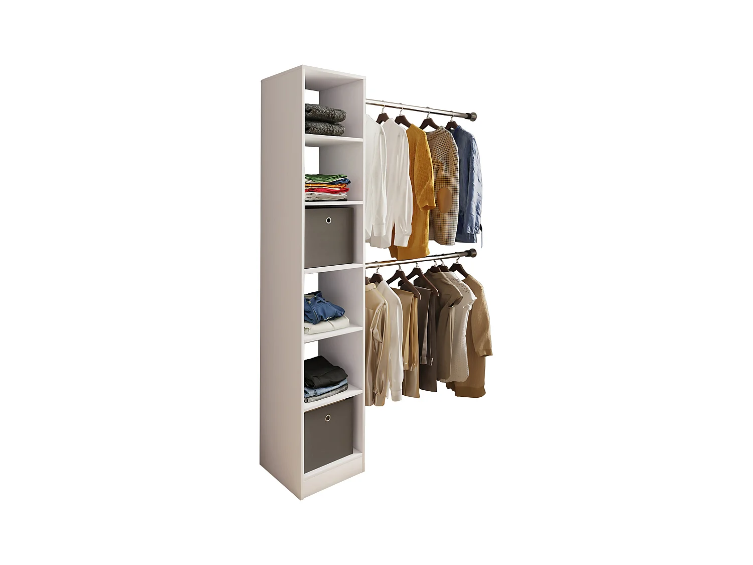 VCM bois Armoire ouverte dressing penderie penthouse étagère Dacho lll (blanc)