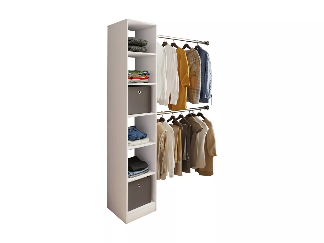 Kauf Unique Dacho2 Kleiderschrank Regal mit 2x Kleiderstange 6 Ablagen weiß