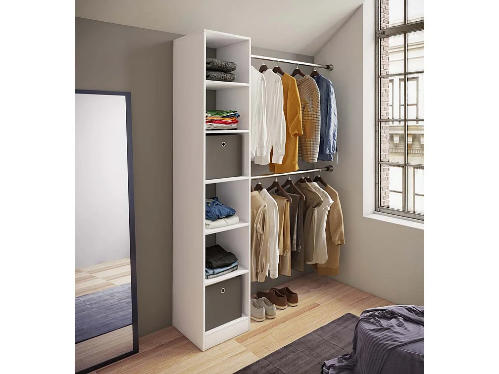 VCM bois Armoire ouverte dressing penderie penthouse étagère Dacho lll (blanc)