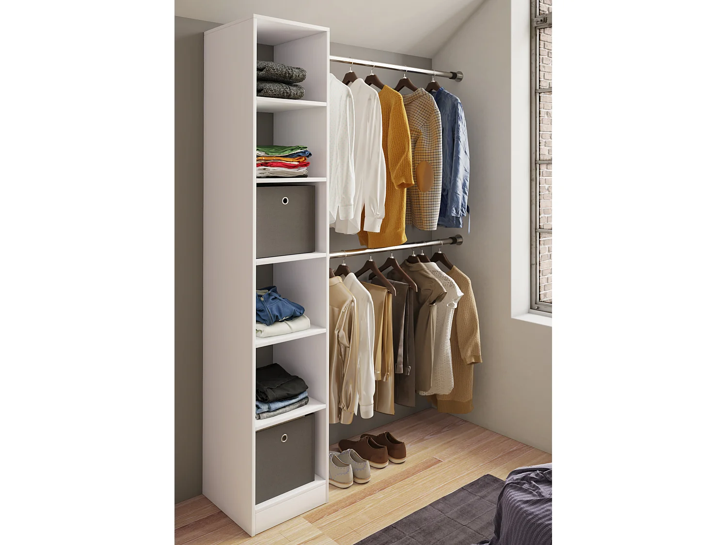 VCM bois Armoire ouverte dressing penderie penthouse étagère Dacho lll (blanc)