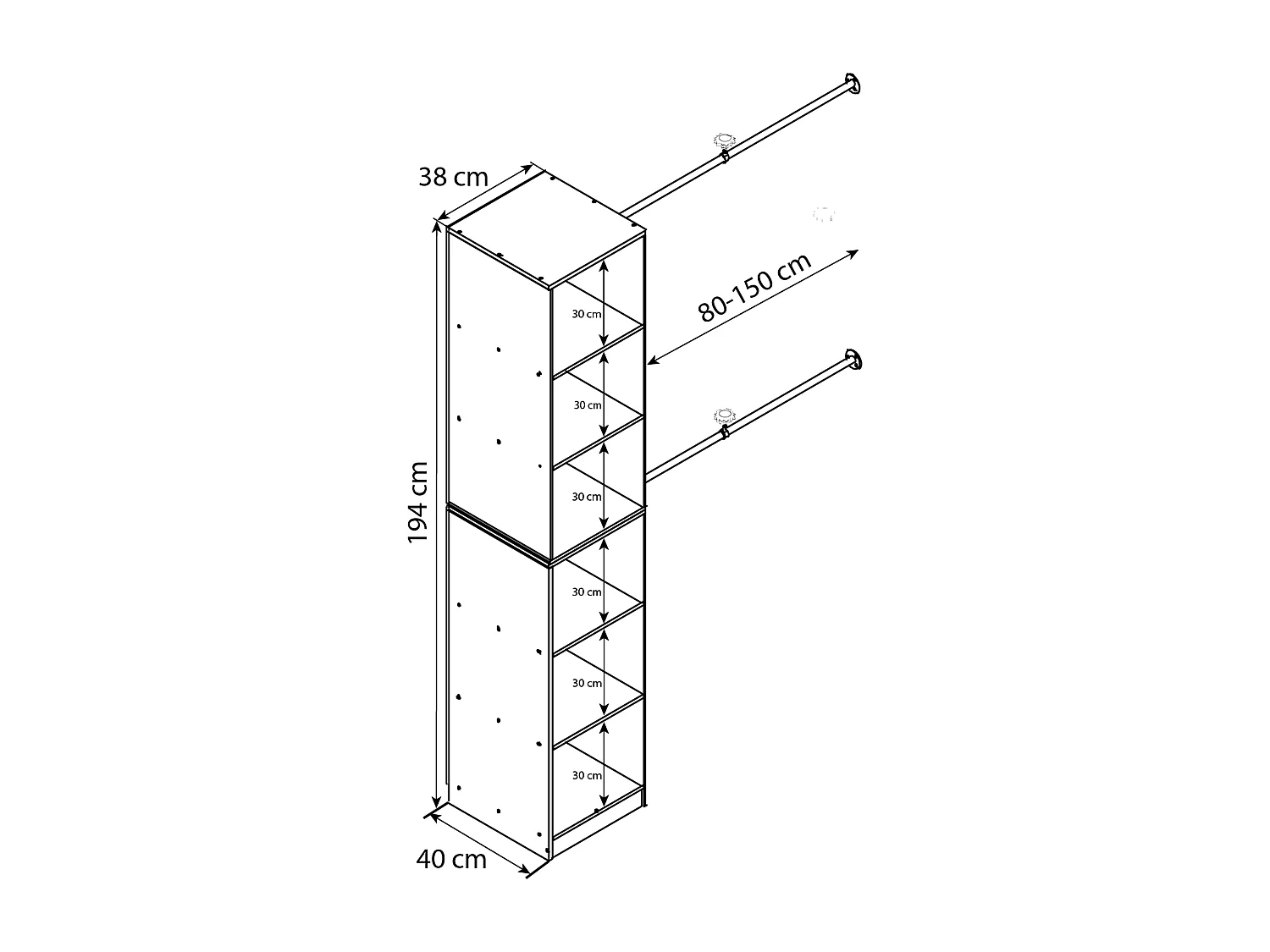 VCM bois Armoire ouverte dressing penderie penthouse étagère Dacho lll (blanc)