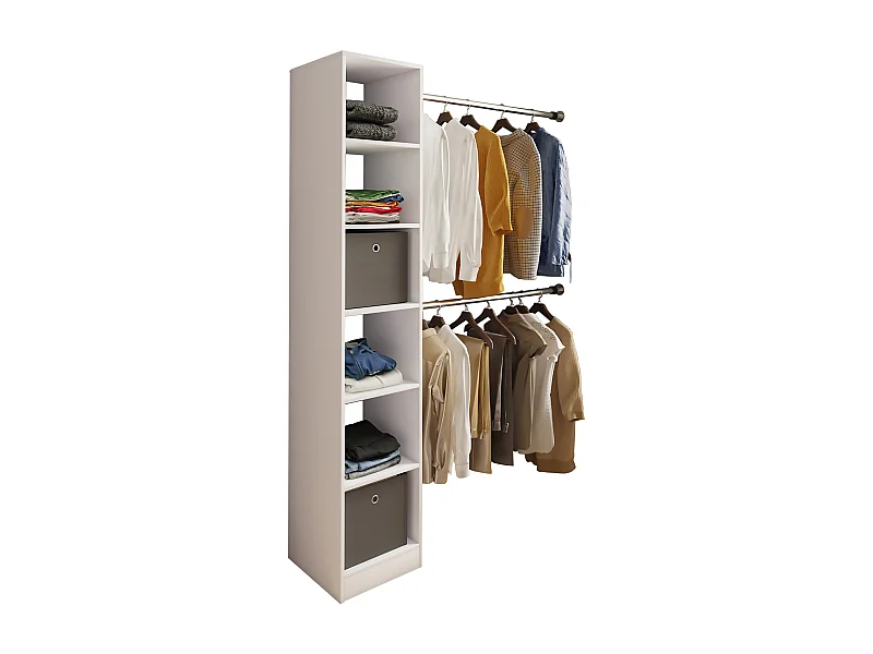 VCM bois Armoire ouverte dressing penderie penthouse étagère Dacho lll (blanc)