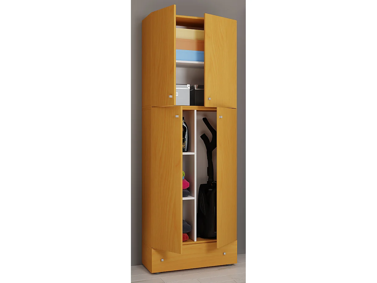 Armário de vassoura de madeira VCM | 6 compartimentos | Dimensões: A. 200 x L. 70 x P. 39 cm | Armário doméstico | Armário multiúso | Gaveta extra - Lona (Beech)