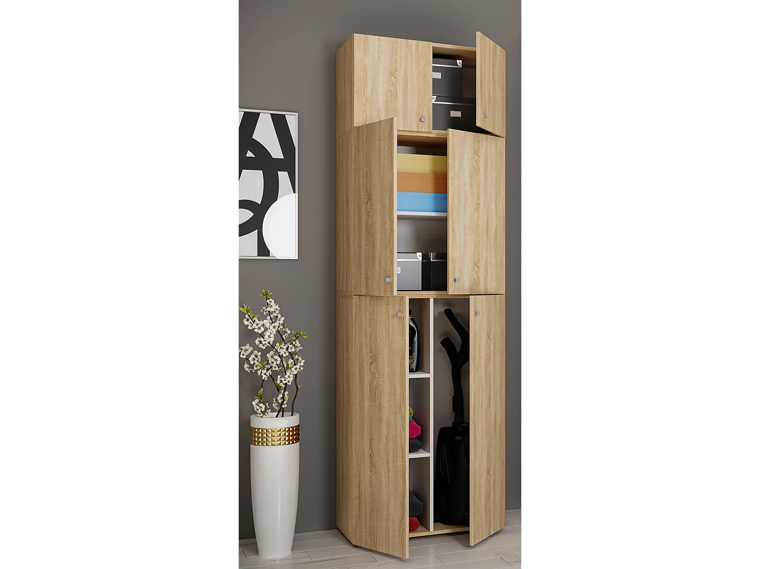 Multi-purpose cabinets Lona Sonoma Oak H. 223 x W. 70 x D. 39 cm