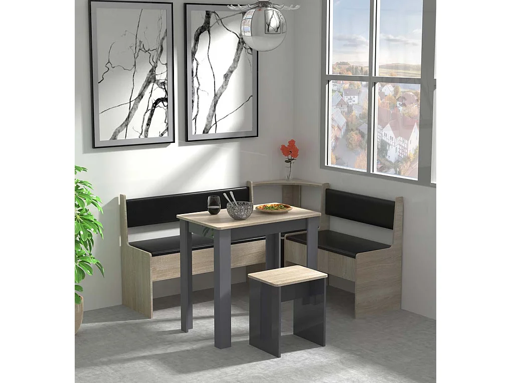 Dining Group Esal Anthracite / honey oak H. 80 x W. 153 x D. 123 cm