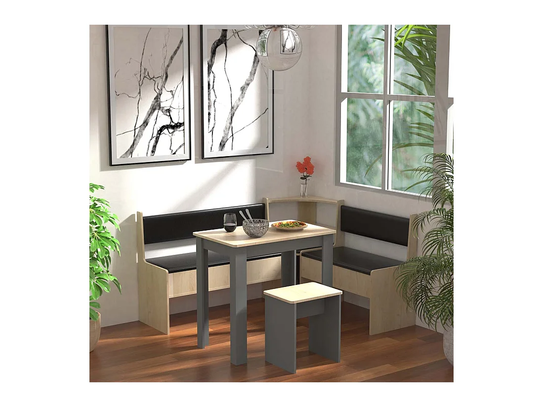 Dining Group Esal Anthracite / honey oak H. 80 x W. 153 x D. 123 cm