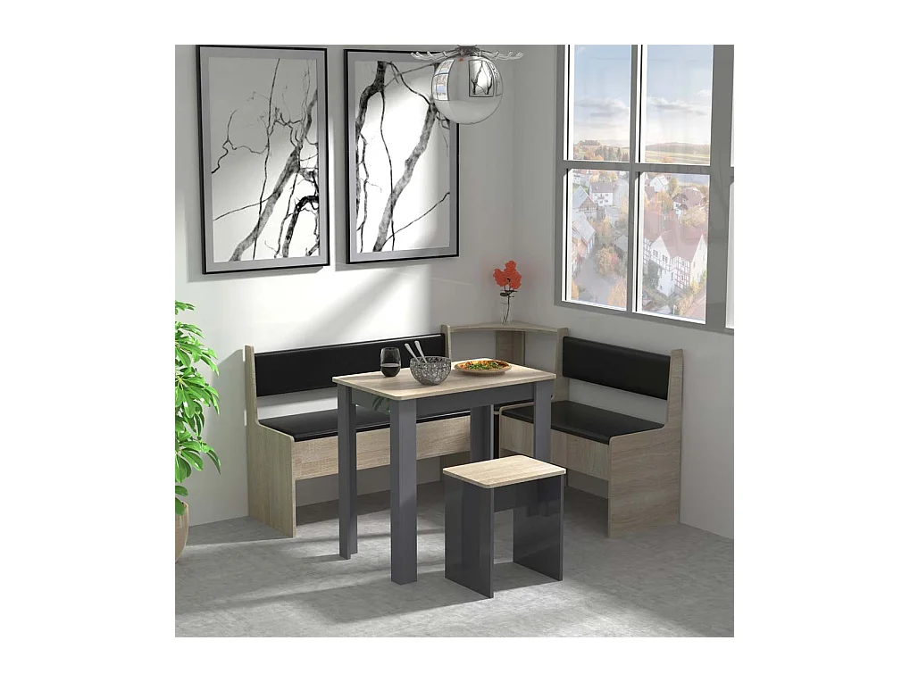 Dining Group Esal Anthracite / honey oak H. 80 x W. 153 x D. 123 cm