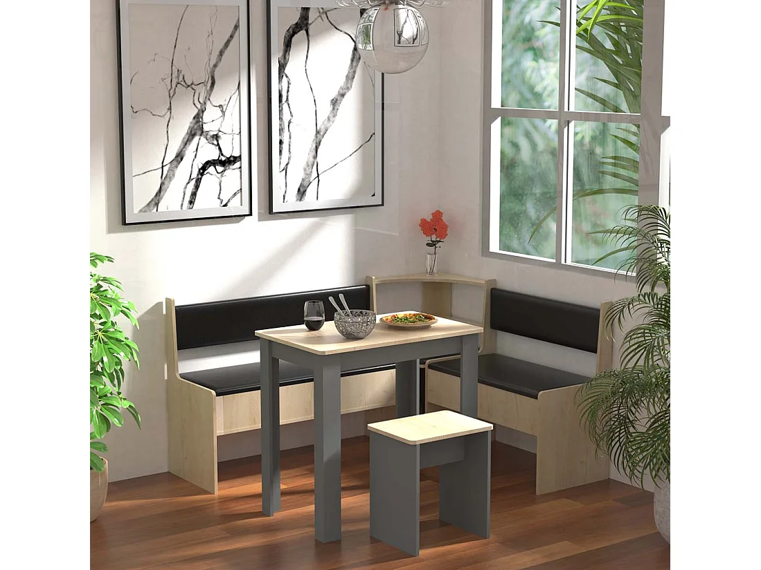 Dining Group Esal Anthracite / honey oak H. 80 x W. 153 x D. 123 cm