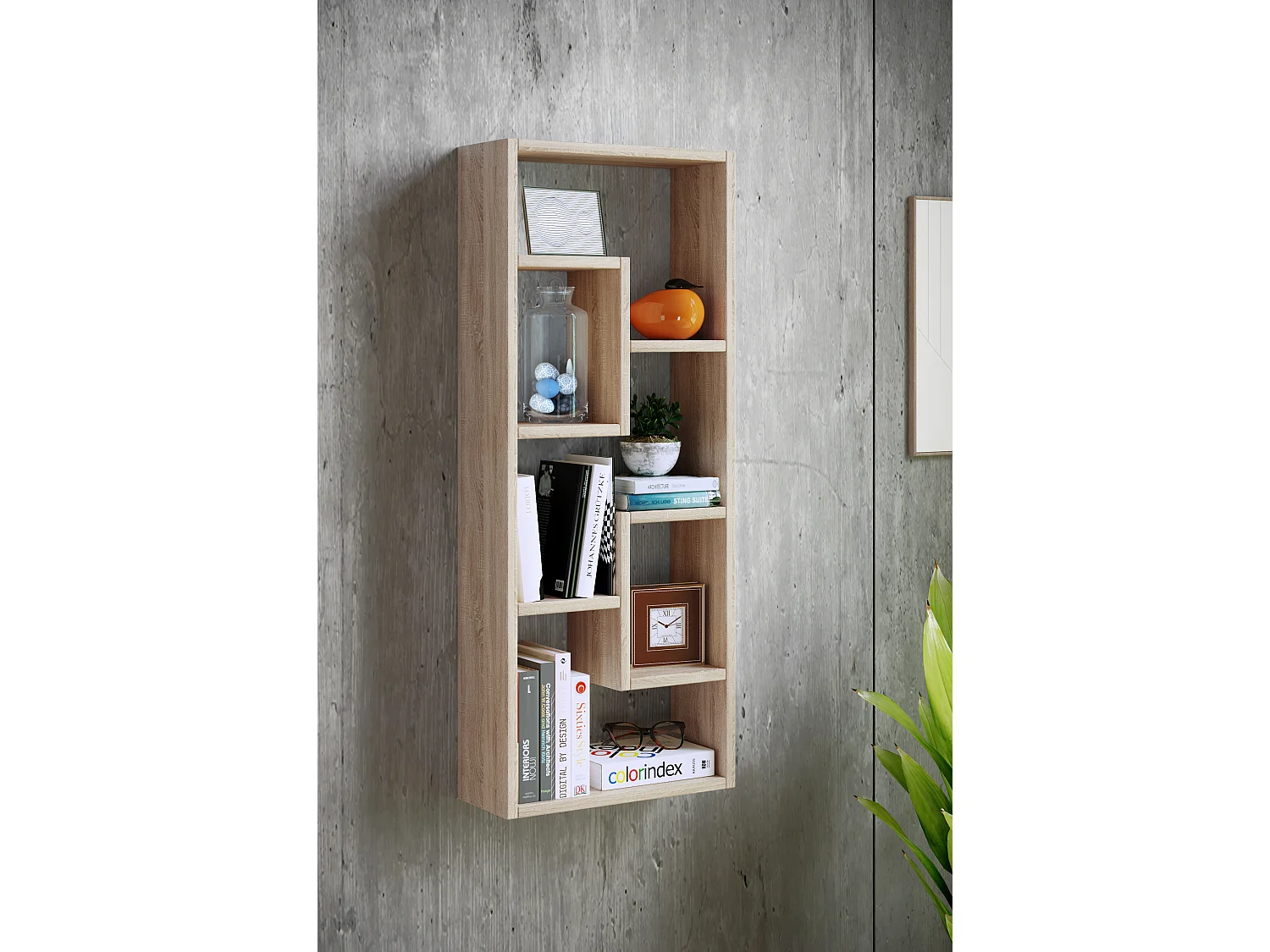 Wall Rack Vilota Honey oak H. 92 x W. 36 x D. 15 cm