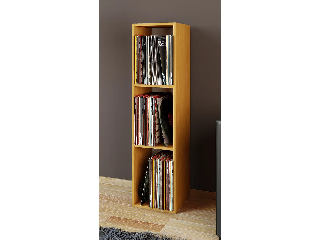VCM Wood Records Shelf | Stand Shelf com 3 compartimentos para 100 Registros | Dimensões: A. 107 x L. 34 x P. 30 cm - Platto (Beech)