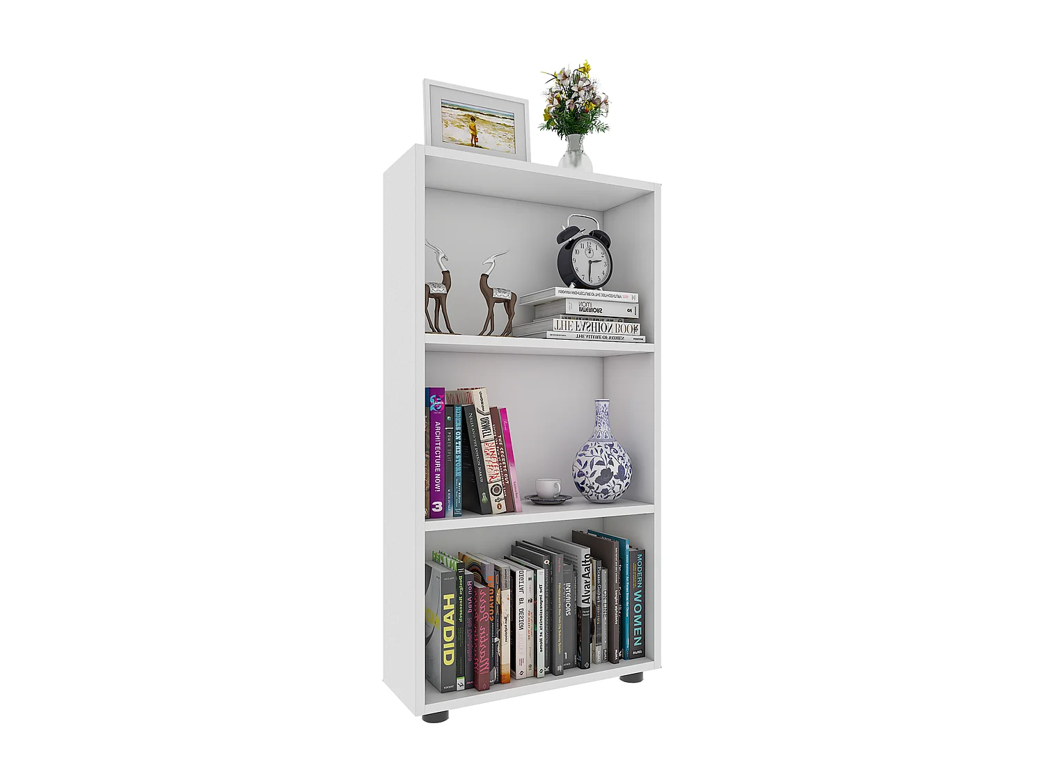 VCM Bois Rangement Stand Étagère Bibliothèque Déco Livres Étagère sur pied Bulas 3 compartiments (Blanc)