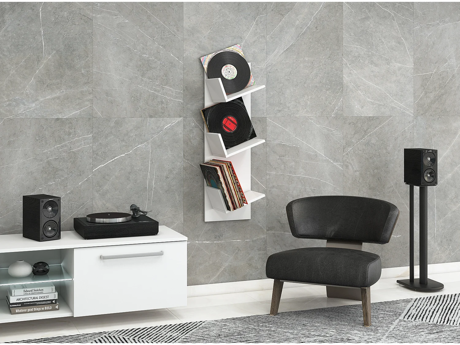 CD / DVD Media Shelf Lona White H. 106 x W. 33 x D. 26 cm