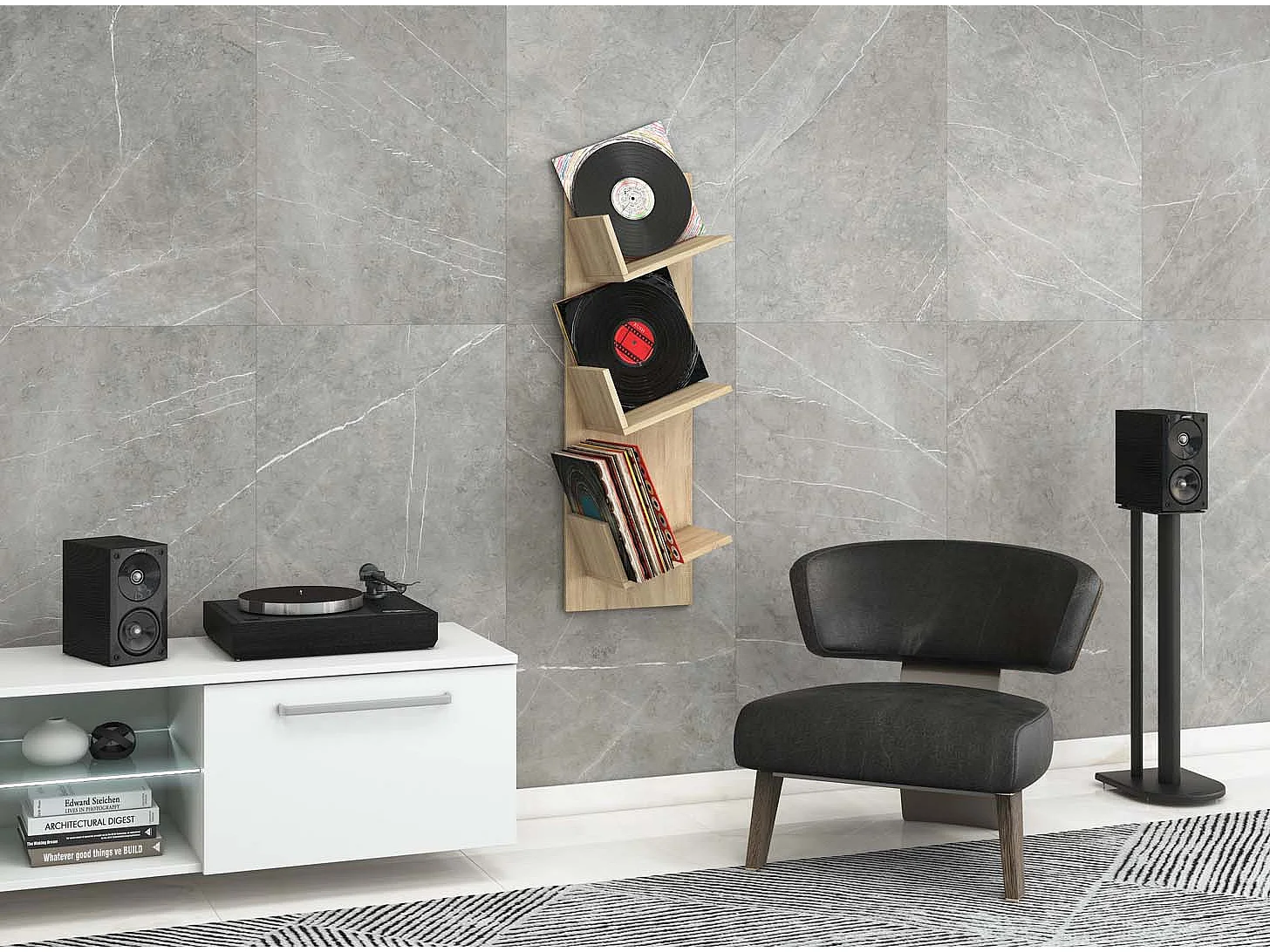 CD / DVD Media Shelf Lona Sonoma oak (Sägerau) H. 106 x W. 33 x D. 26 cm