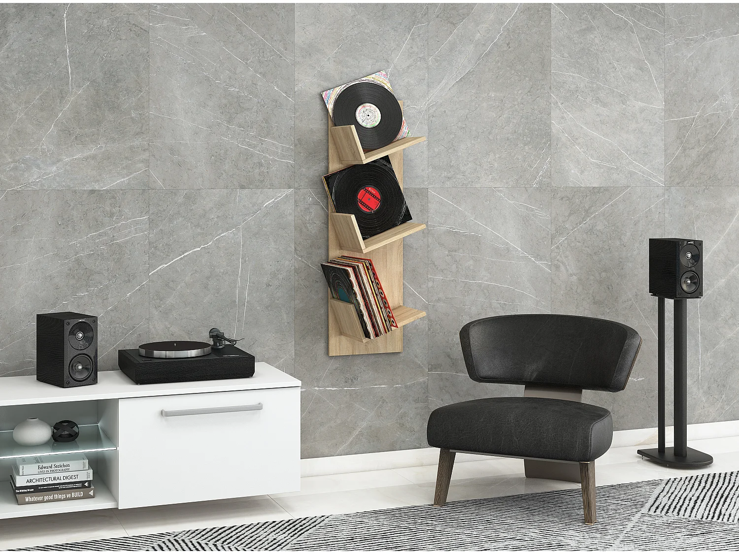 CD / DVD Media Shelf Lona Sonoma oak (Sägerau) H. 106 x W. 33 x D. 26 cm