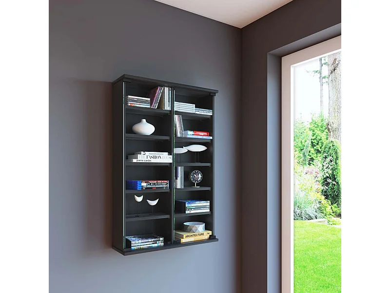 CD / DVD Media Shelf Lona Black H. 92 x W. 60 x D. 18 cm