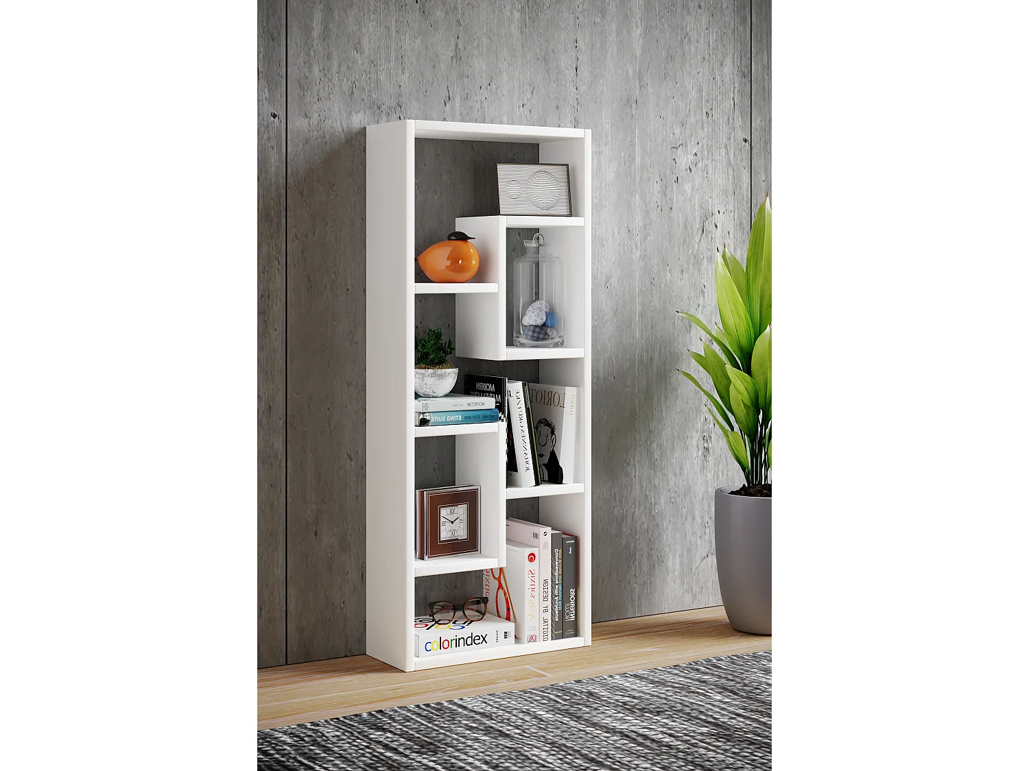 VCM Wood Storage | Bookcase | Dimensões A. 92 x L. 36 x P. 15 cm | Prateleira de mídia | divisória de quarto chique | Prateleira de suporte - Vilo (Branco)
