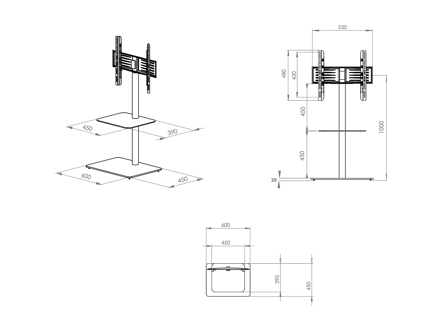 TV Standfuß Alu Glas Fernseh Ständer Fuß Alani