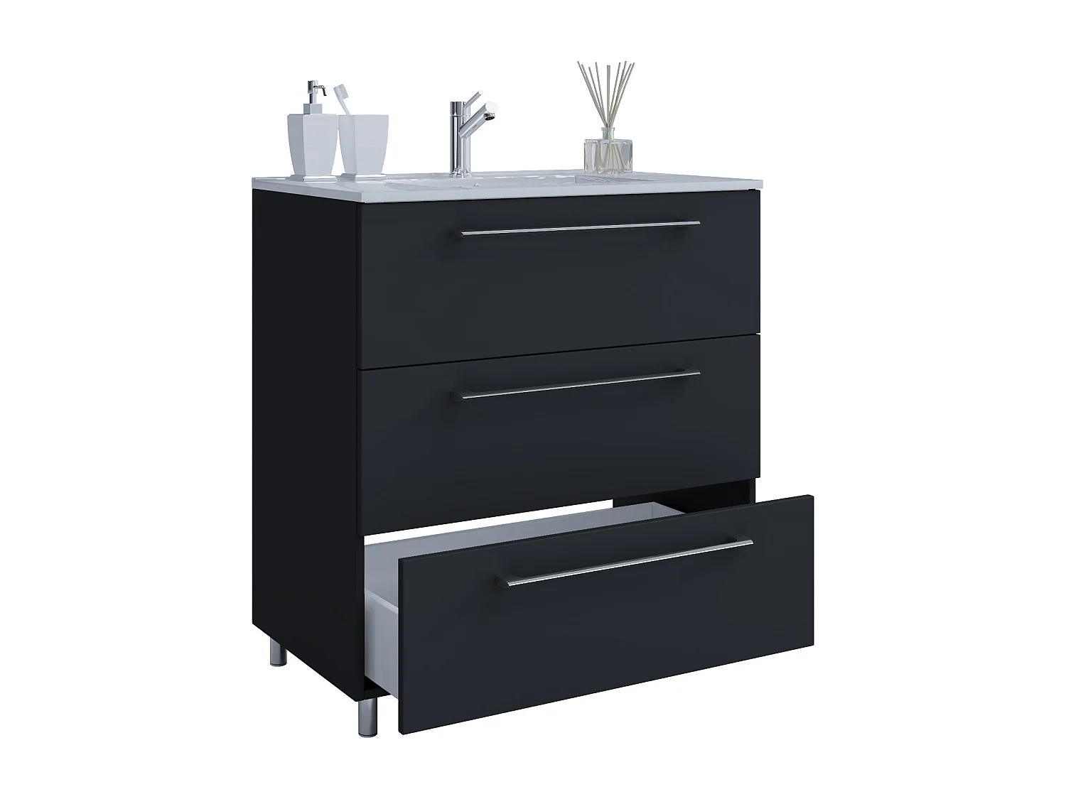 Bathroom furniture washbasin Badinos Black H. 86 x W. 60 x D. 46 cm