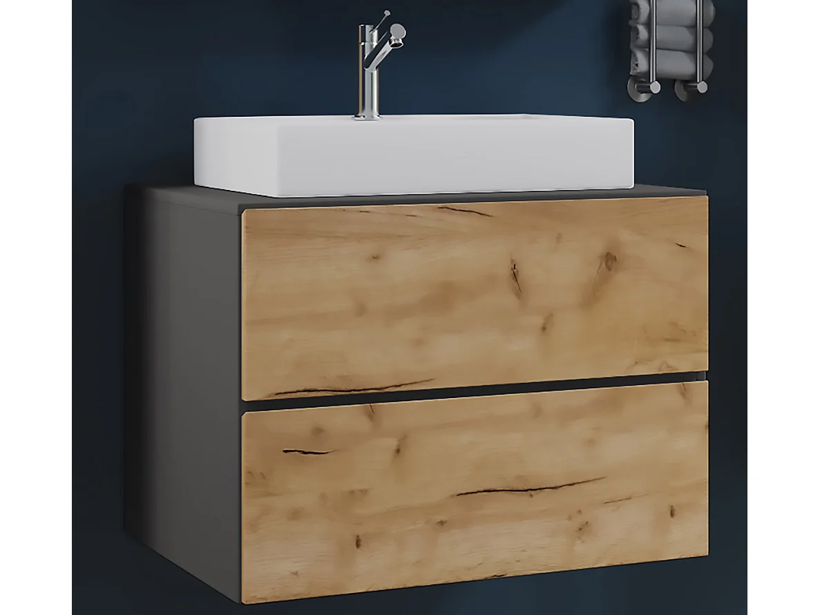 VCM 2 pcs Lavatório | lavatório de parede inferior 80 cm | Mobiliário para casa de banho com gavetas | Lendas (anthracite / honey oak)