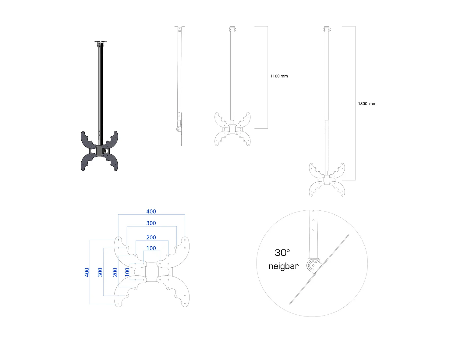TV ceiling mount B-DX Black H. 110 x W. 40 x D. 15 cm