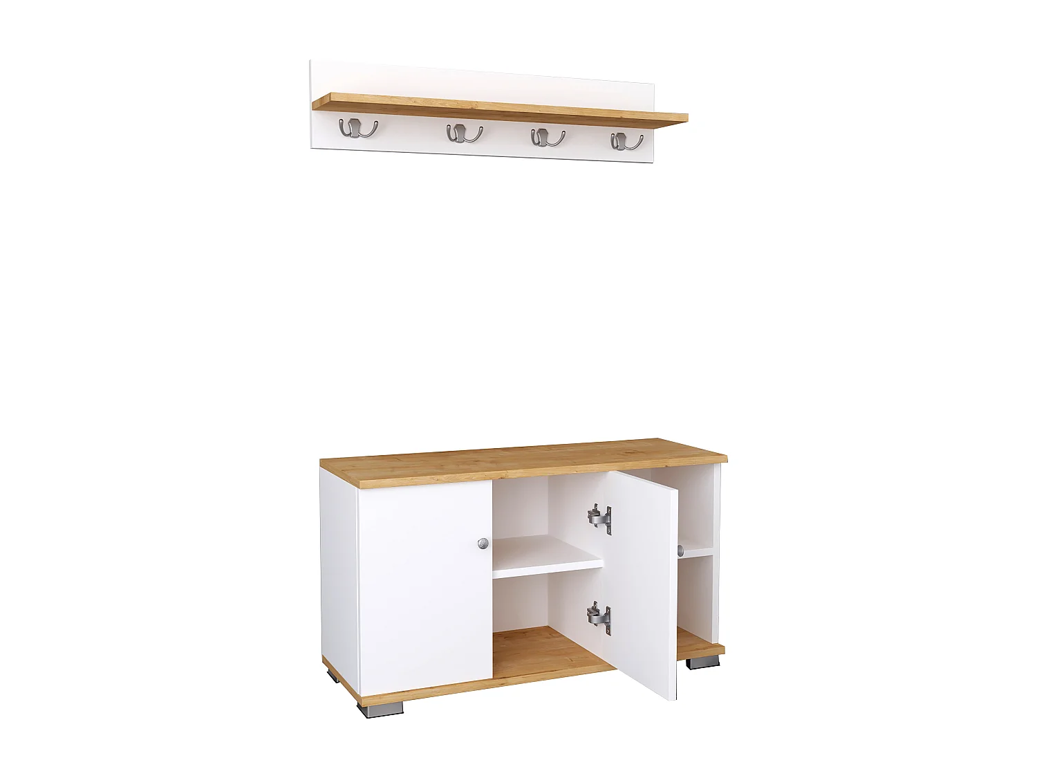 Shoe cabinet Gados White / Honey oak H. 82 x W. 90 x D. 33 cm