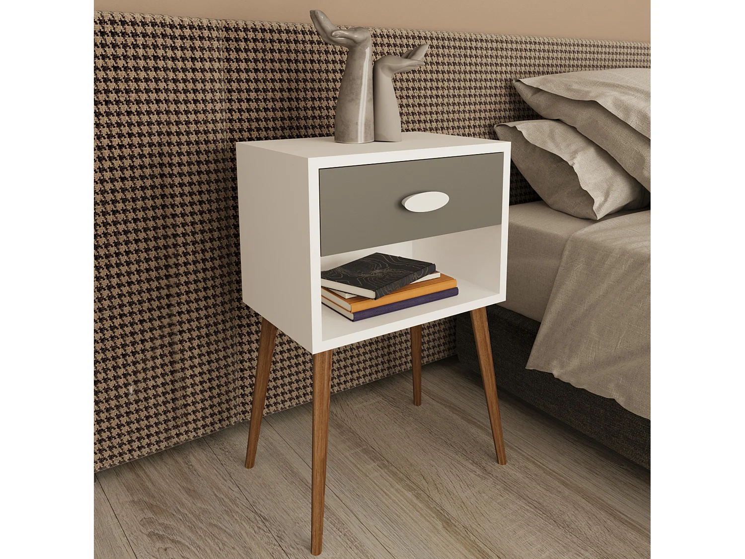 Armário de cabeceira VCM | mesa de cabeceira | mesa de cabeceira | dimensões aprox. A. 70 x L. 45 x P. 30 cm - Singol XL (Branco / Antracite)